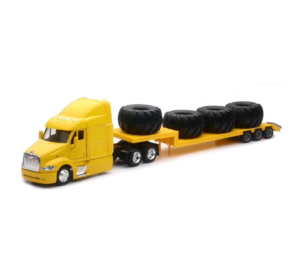 New Ray 1/43 Peterbilt Model 387 Semi Truck with Long Trailer White SS-15553D 